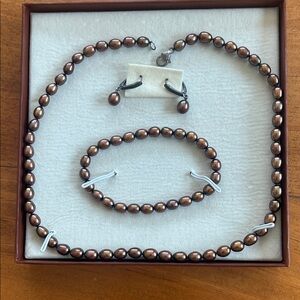 Honora Brown Pearl Necklace, Bracelet & Drop Earrings Set